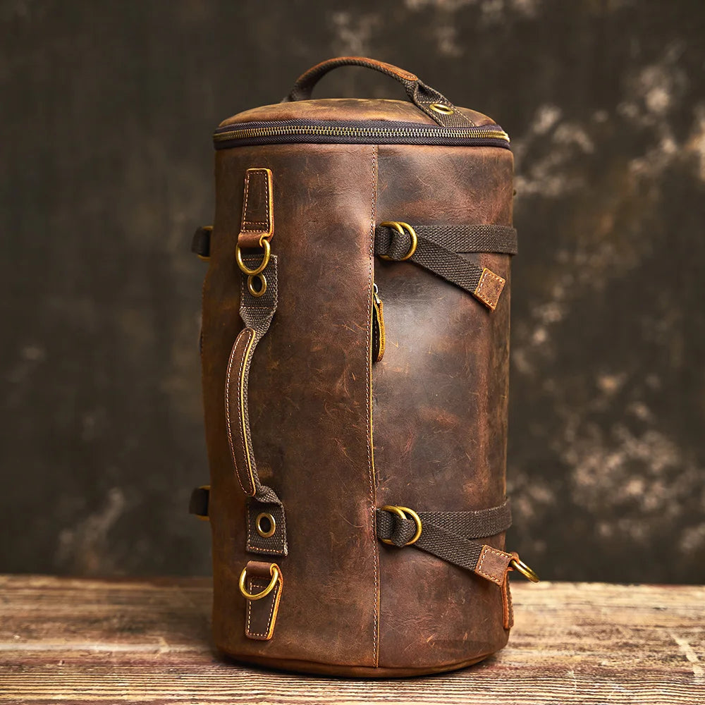 Travel Bag: Leather Vintage Coffee Duffle Bag