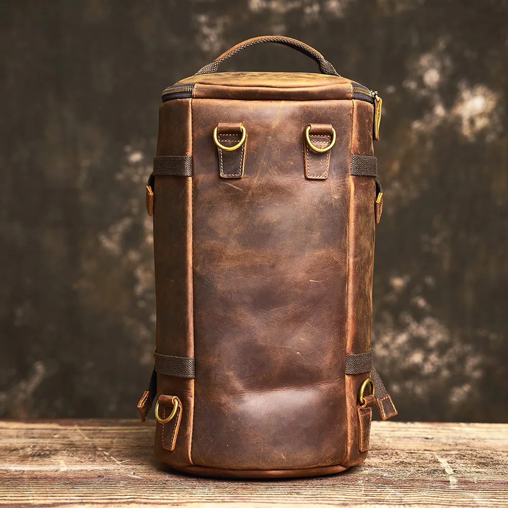 Travel Bag: Leather Vintage Coffee Duffle Bag
