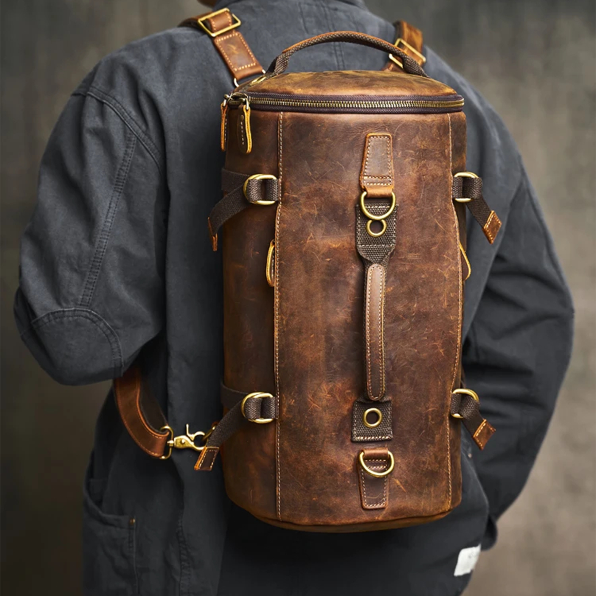 Travel Bag: Leather Vintage Coffee Duffle Bag