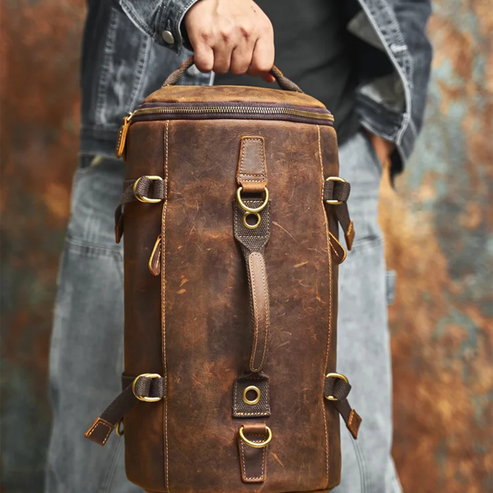 Travel Bag: Leather Vintage Coffee Duffle Bag