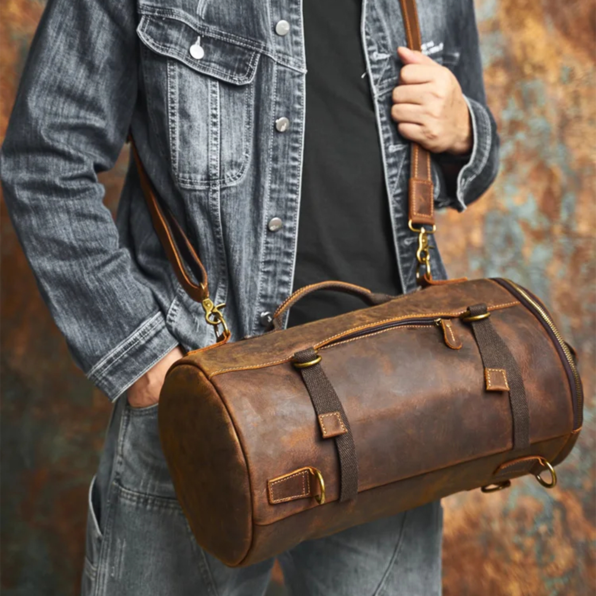 Travel Bag: Leather Vintage Coffee Duffle Bag