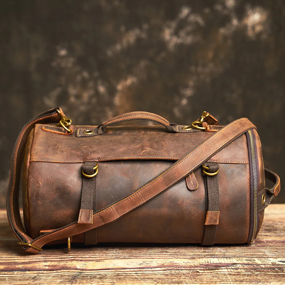 Travel Bag: Leather Vintage Coffee Duffle Bag