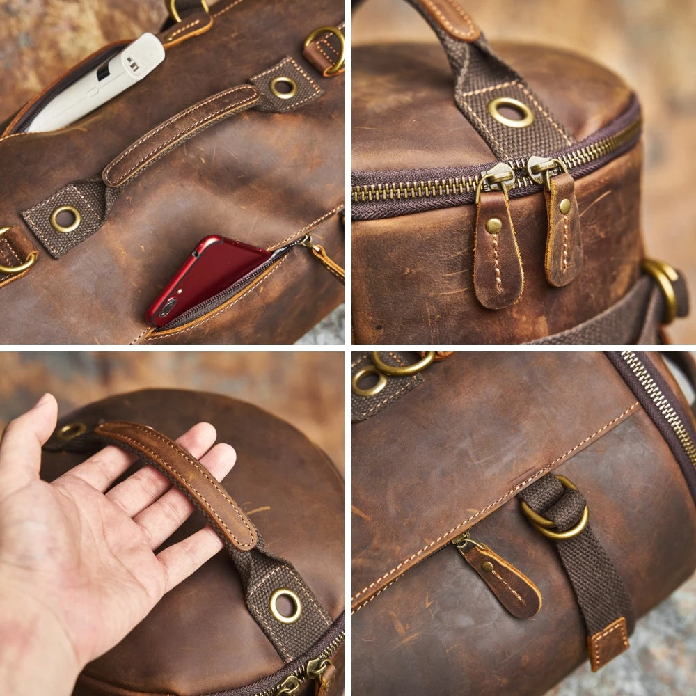 Travel Bag: Leather Vintage Coffee Duffle Bag