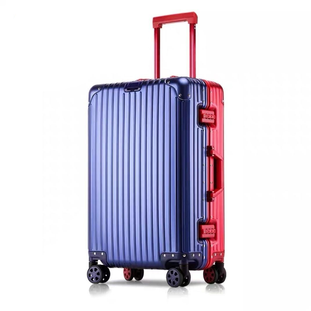 Blue and red suitcase on a white background with 'BLUE RED' branding.